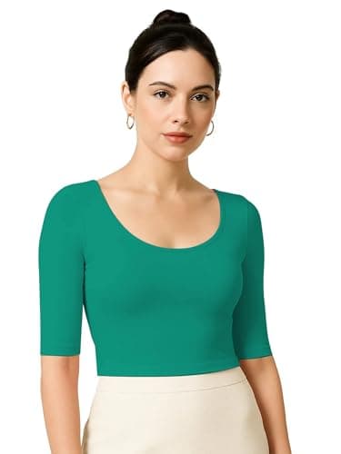 XOLANI Women’s Stylish Ribbed Elbow Sleeve Lycra Stretchable Readymade Crop Tank Top Cami Blouse for Girls VB9 1055 4XL RGR Green