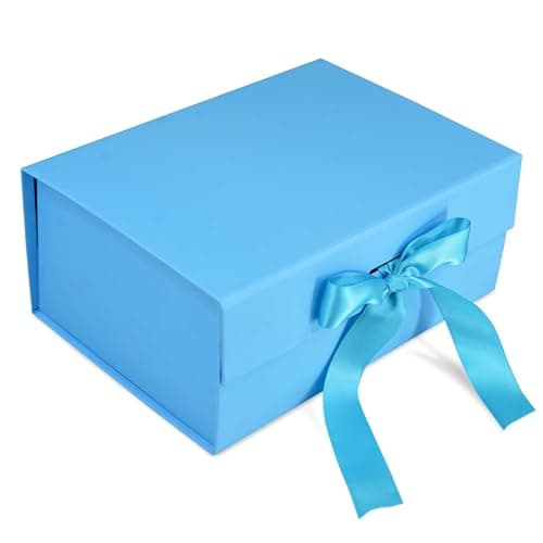RBS® - Foldable Gift Box with Ribbon 23 x 16 x 10cm Gift Boxes for Packaging (1 Pack) Multi-Purpose Gift Boxes for Presents Reuse Gift Packing Box Decorative Hamper Box (Blue Sky)