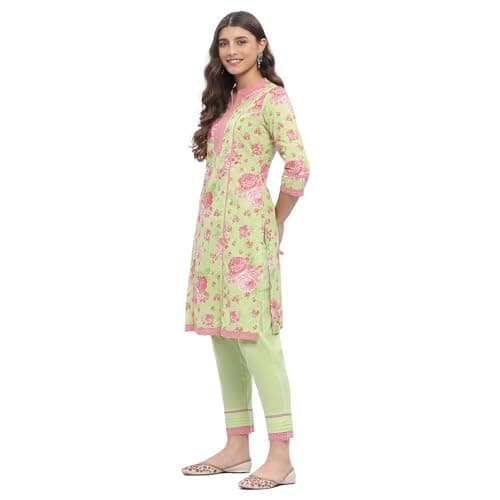 Rangriti Women Green Cotton Straight Set_40 2