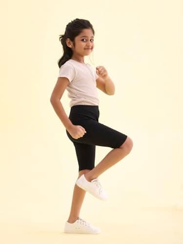 GO COLORS Girls Solid Black Cycling Shorts 2