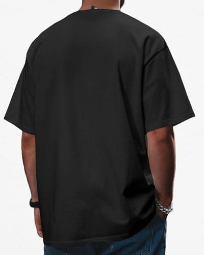 BEWARE COTTON Men's sSolid 100% Cotton T-Shirt - Oversized, Round Neck, Half Sleeves (in, Numeric, 38, Regular, Black) 3
