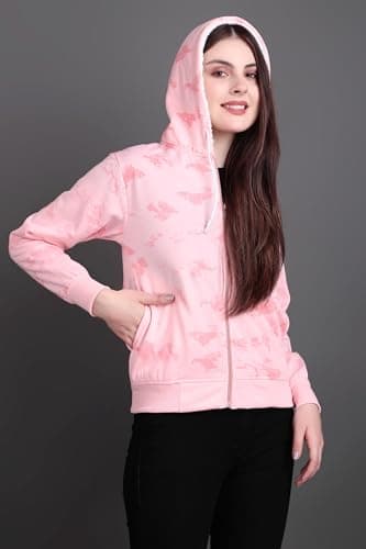City Fashion Women’s Winter Fleece Hoodie Sweatshirt – Warm Zipper with Front Pockets, Printed Casual Stylish Hooded Jacket (in, Alpha, M, Baby Pink) 5