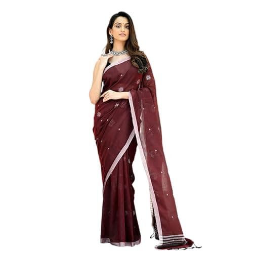CHHANDA HANDLOOM SAREES Pure Cotton Handwoven Saree for Women with Blouse Piece – Traditional Indian Saree for Wedding, Festive, Casual & Office Wear – Soft Cotton Fabric – Made in India (Maroon)