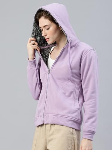 ADBUCKS Winter Wear Short Length Jacket Inside Full Black & White Fur & Made By Rich Cotton Fabric With Hoodies For Womens (M, Lavender) 2