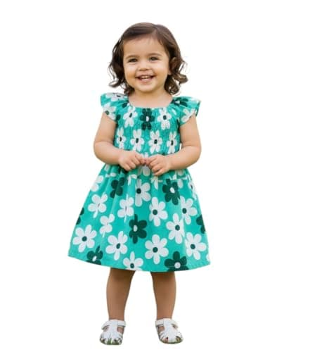 Mudgal India Creations Baby Girl Cotton Knee Length MIDI/Frock (Pack of 4 Nos.) (3-4 Years, Green Malti) 2