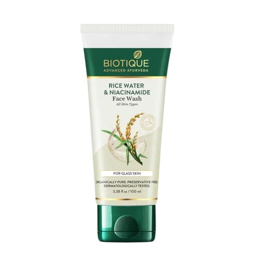 Biotique Rice Water & Niacinamide Gel Face Wash Removes Excess Oils & Reduce Blemishes of the Skin | Glass Skin | For Men & Women - 100ml