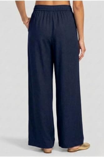 ZARIVAA Cotton Rayon Palazzo Pants for Woman ।Adjustable Drawstring Waist । Double Pocket । Plus Size Avaliable (in, Alpha, M, Small, Navy Blue) 2