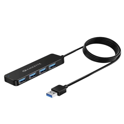 Amkette 4 Port Superspeed USB Hub 3.0 for PC/Laptops, Portable Data Hub with Hi-Speed Data Transfer Up to 5 GBPS, Charging Function| Strong and Durable, Power Supply Port and 80 cm Long Cable (Black)
