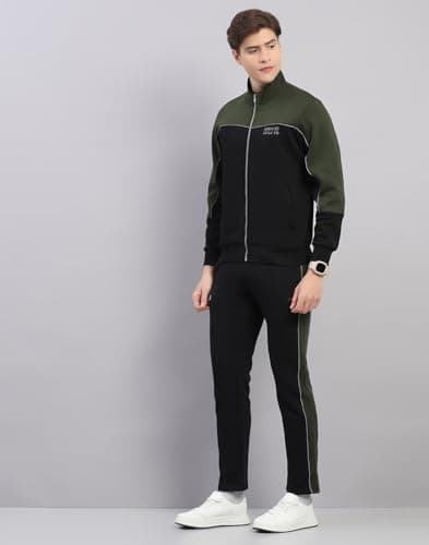 Monte Carlo Men's Regular Fit Self Design Stand Collar Full Sleeve Tracksuit| Men Track Suit | Stylish Sportswear Set with Jacket and Lower | Activewear Set For Men's Black XXL 2