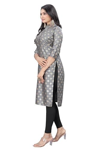 Gauri Laxmi Enterprise Ladies Kurti | Art Silk Fabric | Foil Print Kurtis | Ethnic Wear | Ideal for Women & Girls (Large, Grey) 3