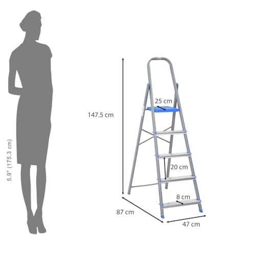 Nilkamal Rise 5 Step Heavy Duty Steel Ladder with Aluminium Steps | for Home Use | Climb Easy Anti-Slip Steps | Secure Safety Clutch Lock | 150 kg Capacity | 1 Year Warranty 3