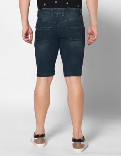TRUE COLORS OF INDIA Men's Relax Fit Denim Shorts - Knee Length, Mid Rise, Stretchable Fabric, Dark Blue, Carbon Blue & Mid Blue (in, Numeric, 34, Regular, Standard, Dark Blue) 3