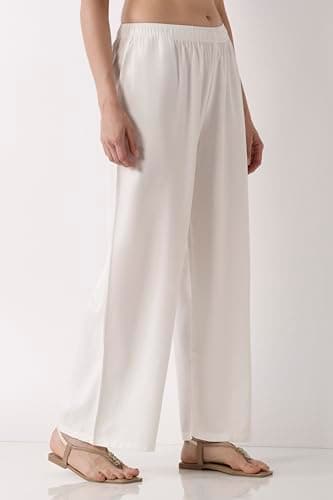 Biba Women White Viscose Rayon Straight Palazzos_M 5