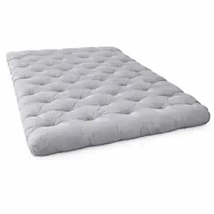 ATOOTFUSION Soft Cotton Thick Foldable Mattress | Firm Hand Crafted Tufted Gadda | Lightweight Rollable for Picnic Guest Sleeping | Light Grey Queen Size (72x48x5 Inches)
