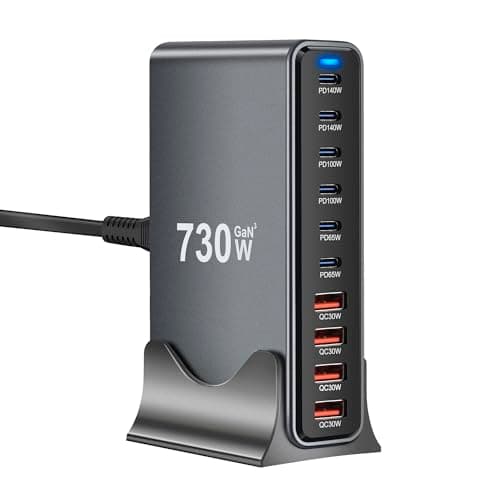 CUBONIC 730W GaN Charging Hub, 10-Port Desktop Charger with 6 USB-C and 4 USB-A Ports, Multi Device Charging Station for Home, Office, Travel & Workstation Setup (730 W)