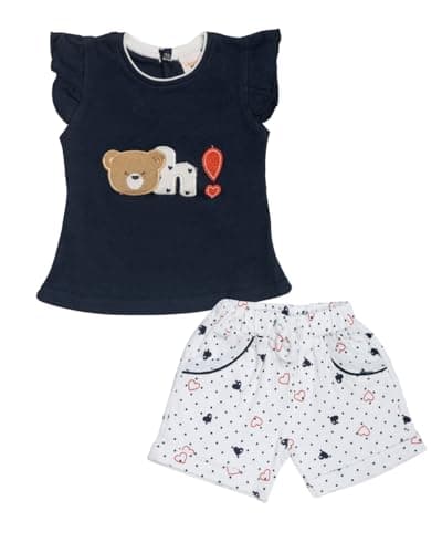 Happiee Bears Baby Girl Cotton Top & Shorts Set – Summer Outfit for 6–12 Months | Infant & Toddler Girl Dress Combo | Soft Pure Cotton Clothes | Made in India (SG144) Navy Blue