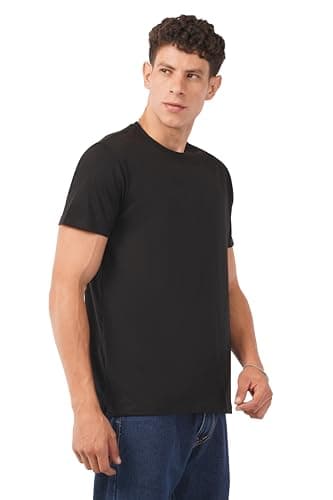 tinies Men's Cotton Crew Neck T-Shirt | Regular Fit Plain Solid Half Sleeve | Comfortable Casual T-Shirt for Men Cotton Tee Black 4