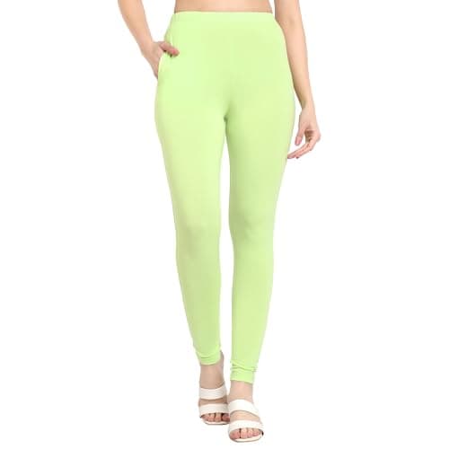 ONE SKY Women Full Length Leggings | Cotton Modal Spandex Blend | High Waist Stretchable & Bio-Washed Fabric | Colour-Lock Technology | Comfortable Leggings for Women Light Green