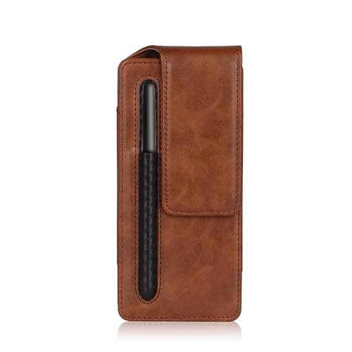 TDG Fold Phone Belt Pouch for Samsung Galaxy Z Fold 7 / Fold 6 / Fold 5 / Fold 4 | PU Leather Mobile Holster with Rotating Belt Clip, Pen Holder & Magnetic Closure | Waist Phone Case for Men (Brown) 2