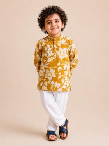 A.T.U.N. (ALL THINGS UBER NICE) Boys 100% Cotton Kurta Pyjama Set | Traditional Ethnic Wear Outfit for Kids | Soft Breathable Printed Kurta with Comfortable Pyjama | Festive Celebration Clothing Set 2