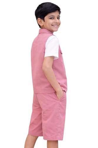3BROS Kids Cotton Shirt Shorts Set for Boys Kids Clothing/Boys Clothing Set (Party/Festive) Wear (Pink, 5-6 Years) 3