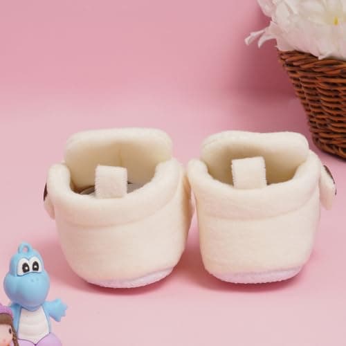 Neska Moda Baby Boys & Baby Girls 6 To 12 Months Velvet Hook & Loop Booties (Toe to Heel Length - 12 cm, Off-White)-BT3624 5
