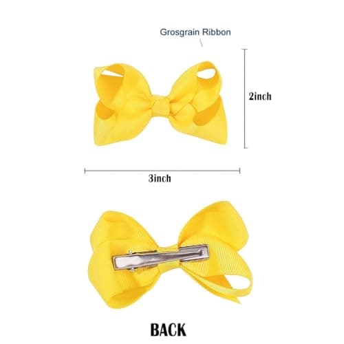 6 pack, 3 inch, Grosgrain Ribbon Hair Bows with Alligator Clips, girls and toddlers Hair Accessories (yellow) 2