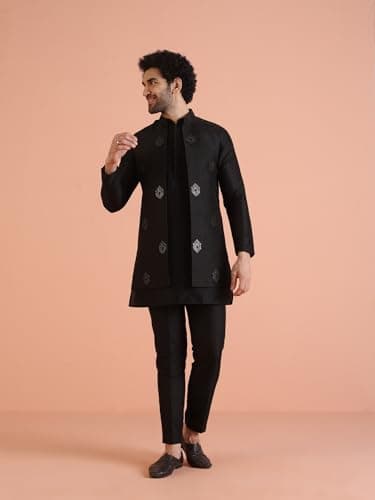 KISAH Men's Cotton Embroidered Kurta with Nehru Jacket Set | Wedding Festive Ethnic (Size-S) 4