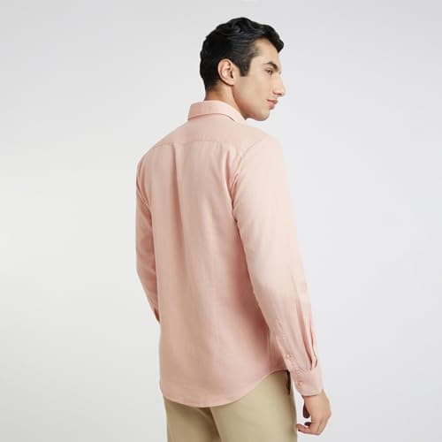 Raymond Men's Slim Fit Cotton Linen Blend Full Sleeve Regular Collar Solid Pattern Light Red Casual Shirt (Size: 40)-RCSQ01838-R2 4