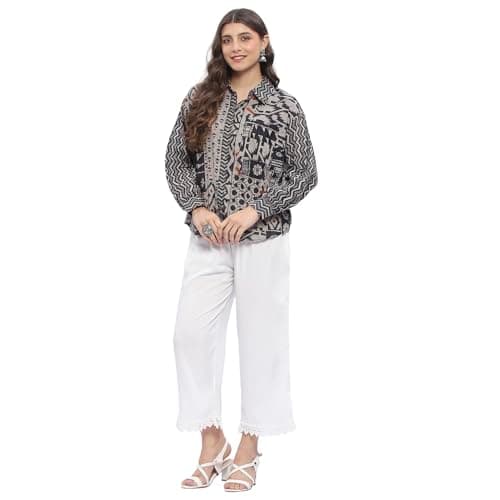 Biba Women Off White Viscose Rayon Straight Palazzo_XL 5