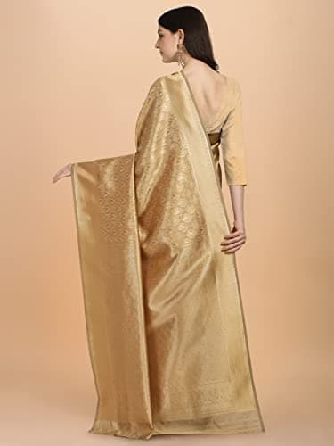 Jaanvi fashion Women's Banarsi Silk With Zari Jacquard Work Saree With Blouse Piece (prashanti-dark-gold) 5