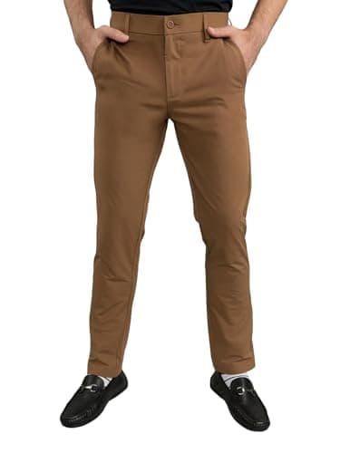 Monte Carlo Mens Slim Fit Solid Trouser | Solid Pattern Casual Trousers | Button Closure | Stylish & Comfortable Formal Trouser for Men's Brown 34