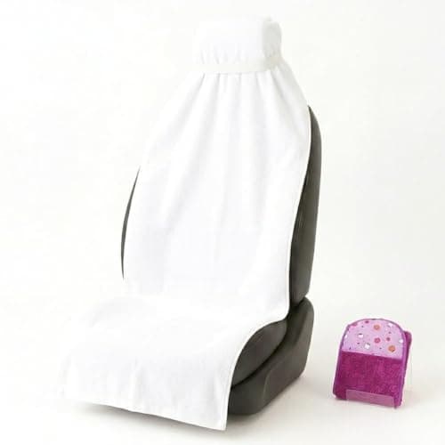 VIP BAGDA 100% Superfine Cotton Solid Large Luxury All Car Seat Cover with Tie Knot & elistick with Gift of Car Wash Cloth - (Pack of 1) Original Product AS PER Picture Shown (Cotton) (White)