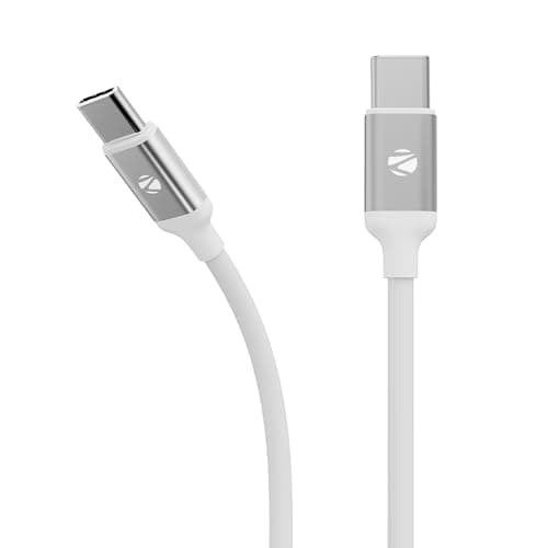 Zebronics Type C - Type C Cable, 60 Watts, Upto 480Mbps Data Sync, Fast Charging, 1 M, Compatible with iPhone 15 & 16 Series, iPad, MacBook, Samsung, Android (Wattz 60CC6, White)