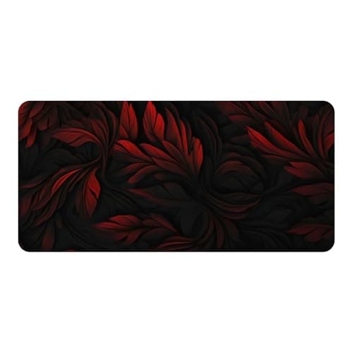 Dark Red Floral Abstract Extended Mouse Pad Desk Mat (11 x 23 Inches) – Non-Slip Rubber Base, Smooth Cloth Surface, Large Gaming & Office Keyboard Mouse Mat