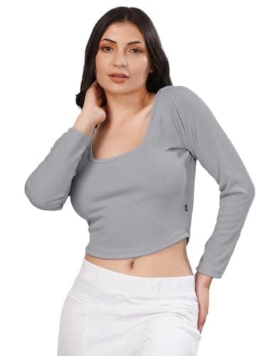 Plus Size Womens Tshirts Tops Full Sleeve Crop Tops Slim Fit Gym Workout Top