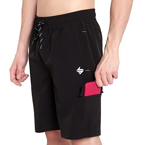 John Ally Athletic Sports Cargo Shorts for Men with Zip Pockets and Elastic Waistband Quick Dry Lightweight Activewear.(Jet Black - XL) 5
