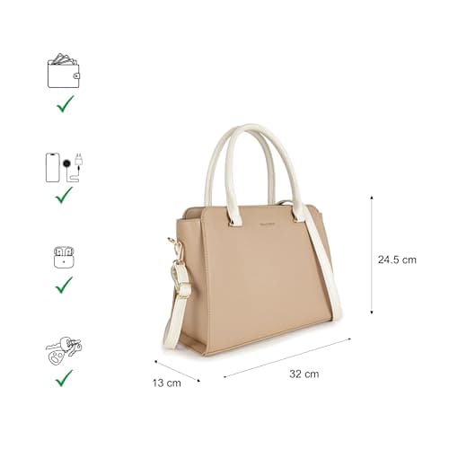 Fastrack PebbleEdge camel Satchel | Faux-Leather Women’s Handbag | Structured Satchel with Triple Compartments & Gold Accents 5