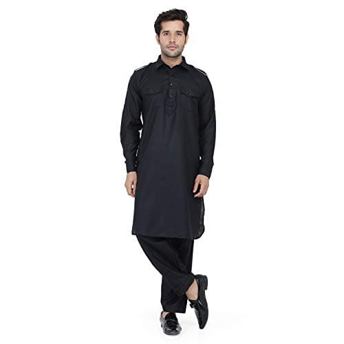 Royal Kurta Men's Light Cotton Pathani Kurta Pyjama Black 42 2
