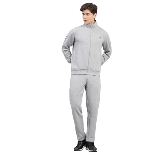Monte Carlo Men's Regular Fit Solid Stand Collar Full Sleeve Tracksuit| Men Track Suit | Stylish Sportswear Set with Jacket and Lower | Activewear Set For Men's Grey XL(Pack Of 1)