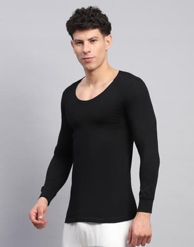 Monte Carlo Mens Solid Black Round Neck Full Sleeve Thermal Vest (624037FS-0-40) 2