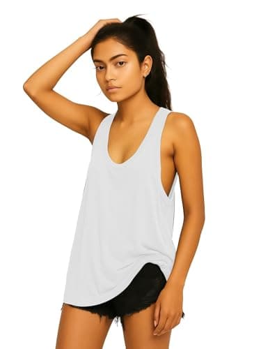 THE BLAZZE Women's Loose Fit Gym Tank - Sleeveless Activewear for Yoga & Jogging 1005 NB69 White L