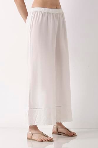 Biba Women White Cotton Flared Palazzos_L 4