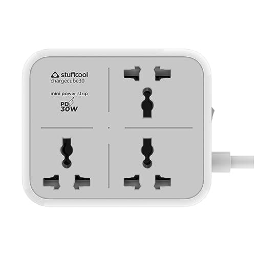 Stuffcool ChargeCube 30 Mini Extension Board with Surge Protector, 3 AC Sockets and 30W Dual Type-C PD/PPS Output for Super Fast Charging – Charges Samsung Phones, iPhones 50% in 30 Mins, MacBook Air 2