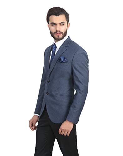 MANQ Men's Slim Fit Single Breasted Blazer (BL-101-40-Mustard Blue_Blue_40) 3