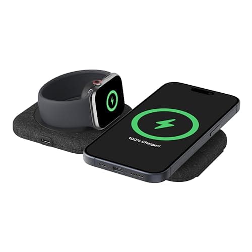 Belkin Magsafe Charger Compatible 2-in-1 Magnetic Charging Travel Pad 15W-Boostcharge Pro Foldable Qi2-Certified Wireless Charger,Magsafe-Compatible Charger for iPhone 15,Apple Watch 9,Airpods,Black