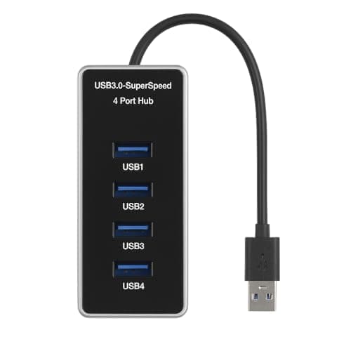 JK Vision USB 3.0 4-Port Hub with 30cm Cable, SuperSpeed 5Gbps Data Transfer, LED Indicator, Slim Design, Overcurrent Protection, Compatible with Laptop, PC, Mac – Black