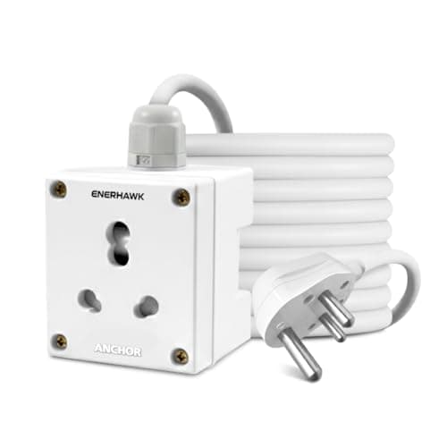 ENERHAWK Heavy Duty Extension Board 20amp 3500 watt | high load capacity electric extension cord power strip 1 meter copper cable | 20 amp socket for AC refrigerator, geyser, ev charger charging, oven