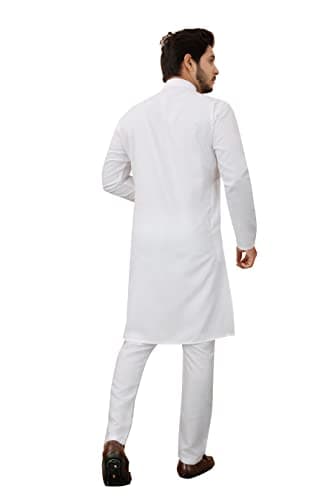 KAMOSA Cotton Blend Solid Kurta Pyjama set for Men for wedding party casual (XXL, WHITE) 2
