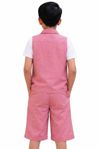 3BROS Kids Cotton Shirt Shorts Set for Boys Kids Clothing/Boys Clothing Set (Party/Festive) Wear (Pink, 5-6 Years) 4
